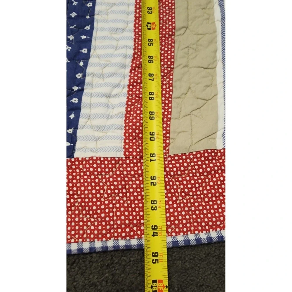 Martha Stewart Quilt Set Full Queen Red White Blue Americana Striped Star Cotton